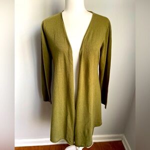New Soft Surroundings Olive Green Cashmere Open Front Sweater Medium Petite